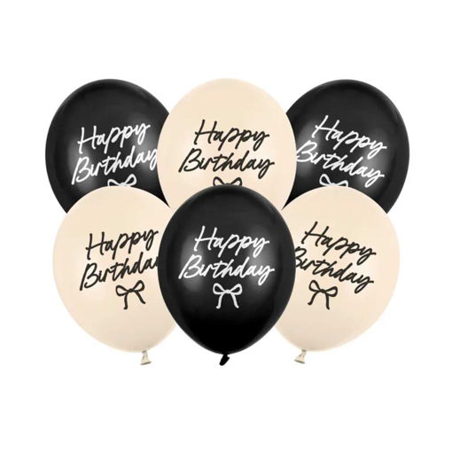Picture of LATEX BALLOONS HAPPY BIRTHDAY BLACK & CREAM 12 INCH - 6 PACK